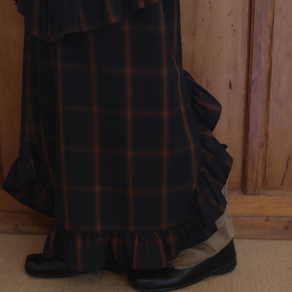 午夜格紋花邊長裙