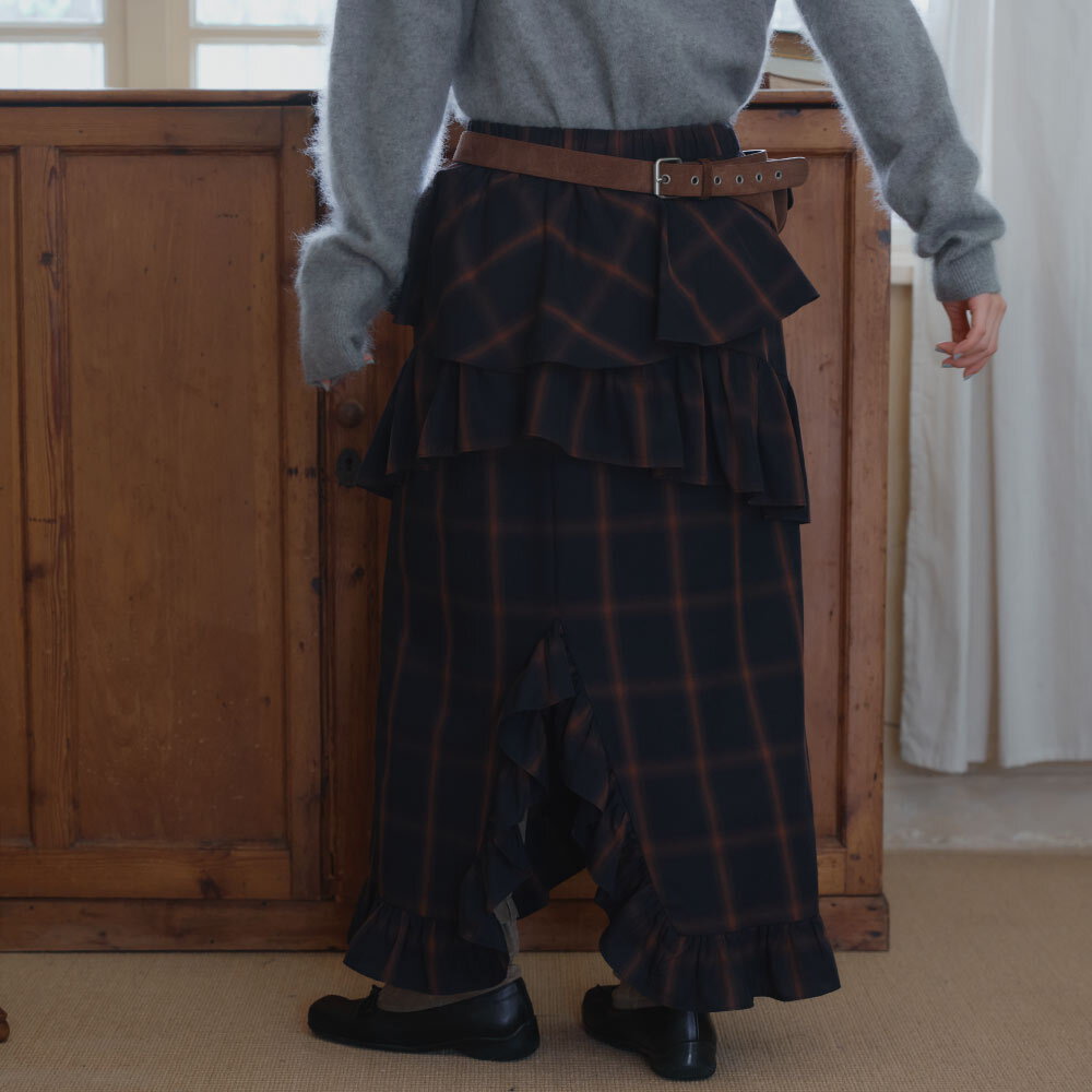 午夜格紋花邊長裙