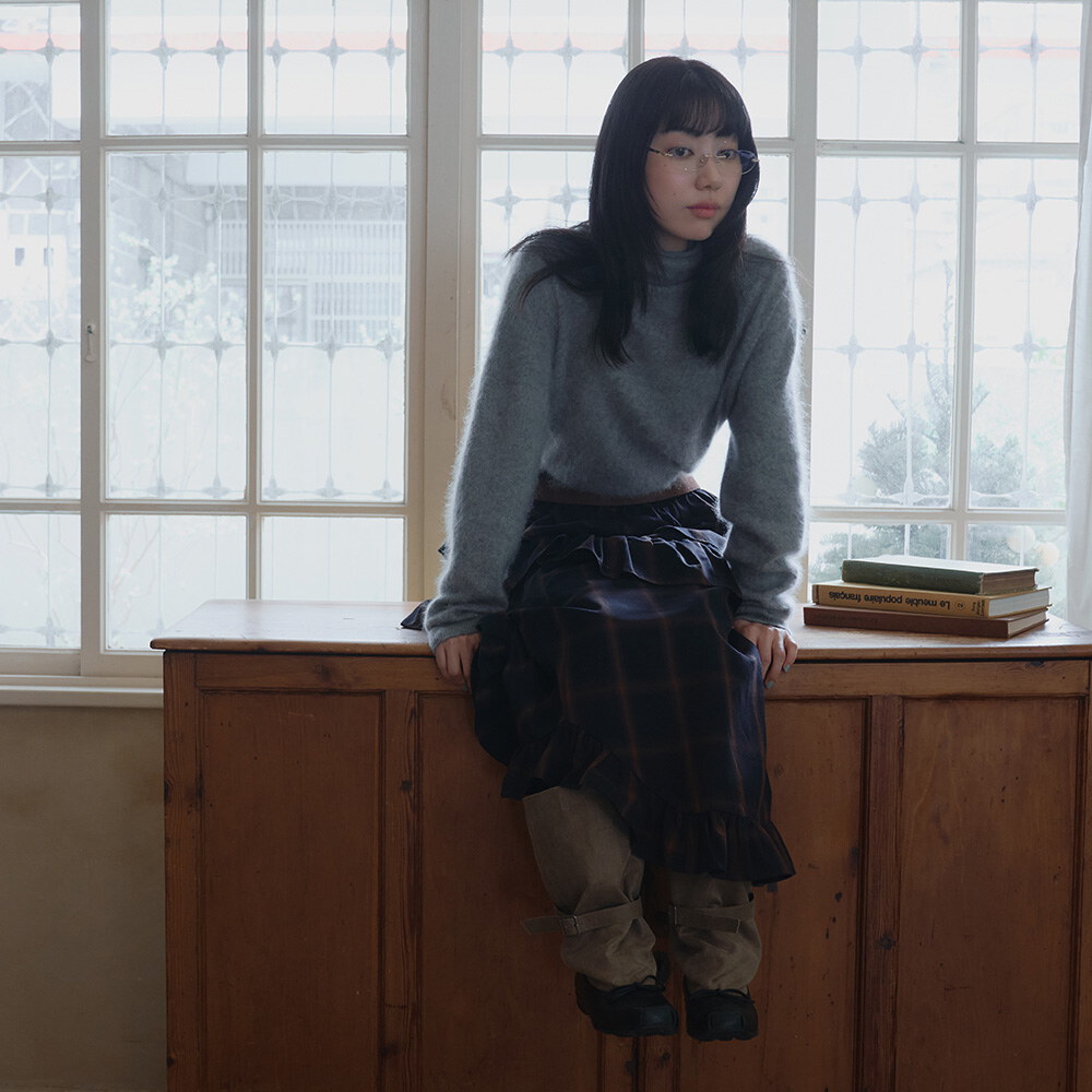 午夜格紋花邊長裙