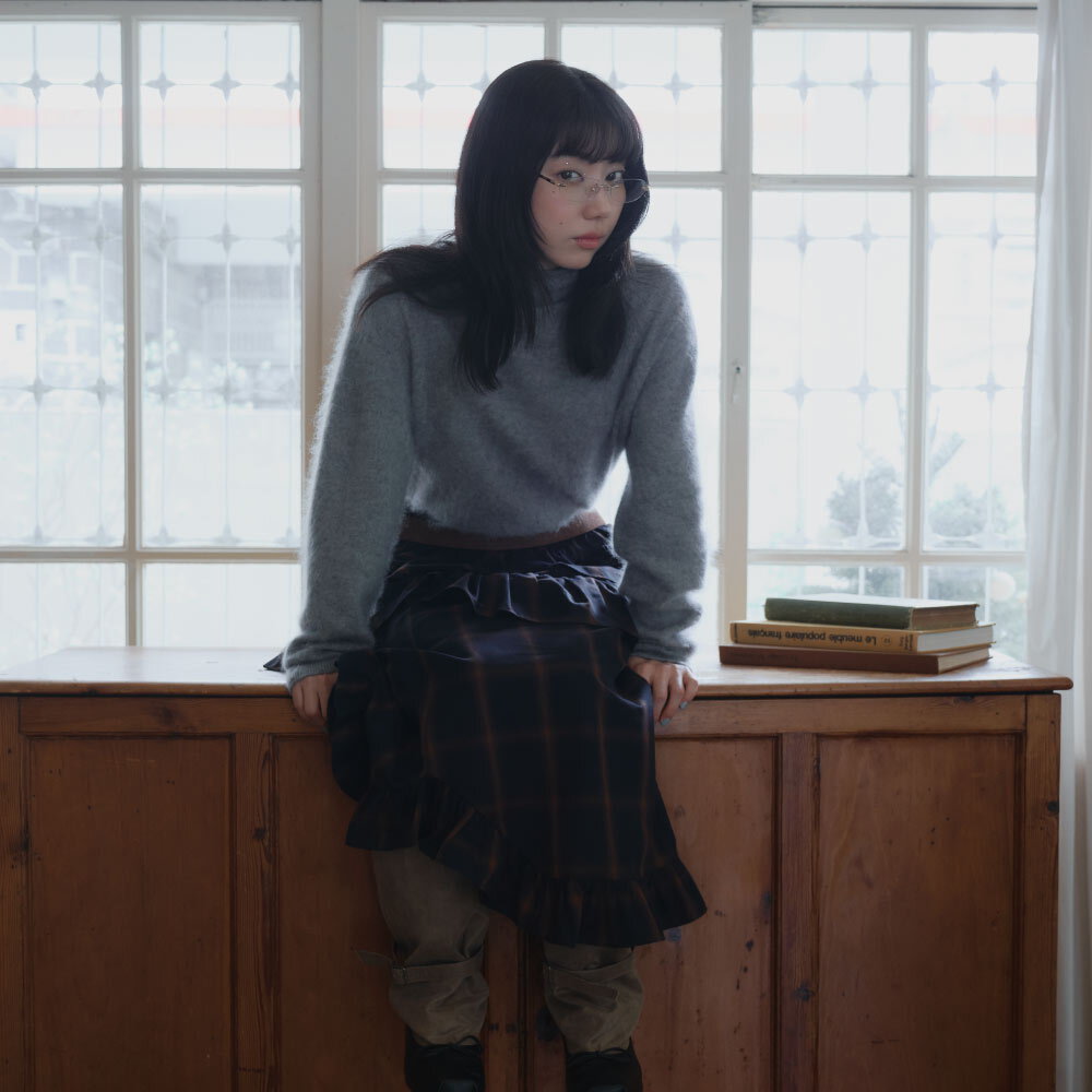 午夜格紋花邊長裙