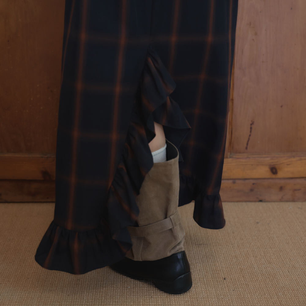 午夜格紋花邊長裙