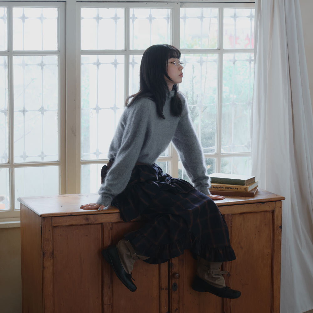 午夜格紋花邊長裙