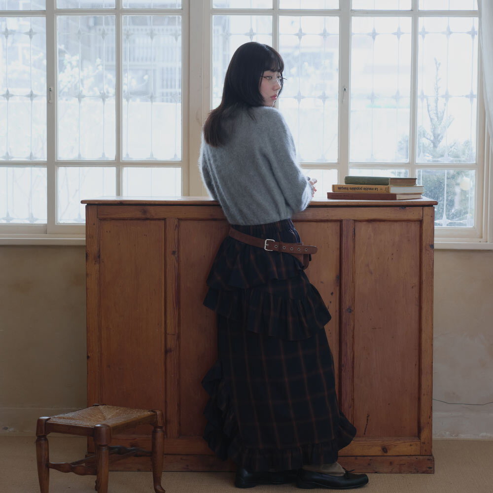 午夜格紋花邊長裙