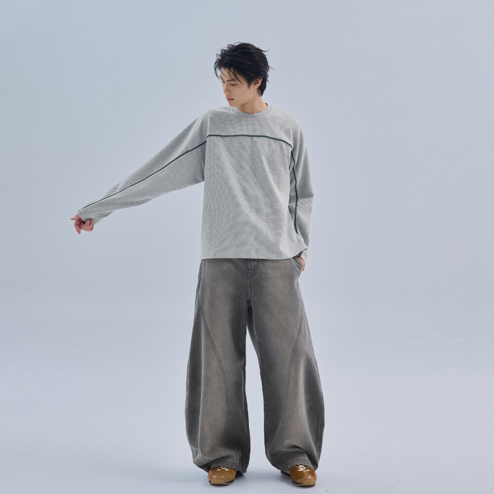 melsign聯名一字剪裁華夫格上衣