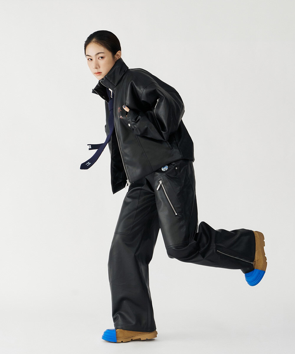 melsign聯名皮感立領鋪棉外套