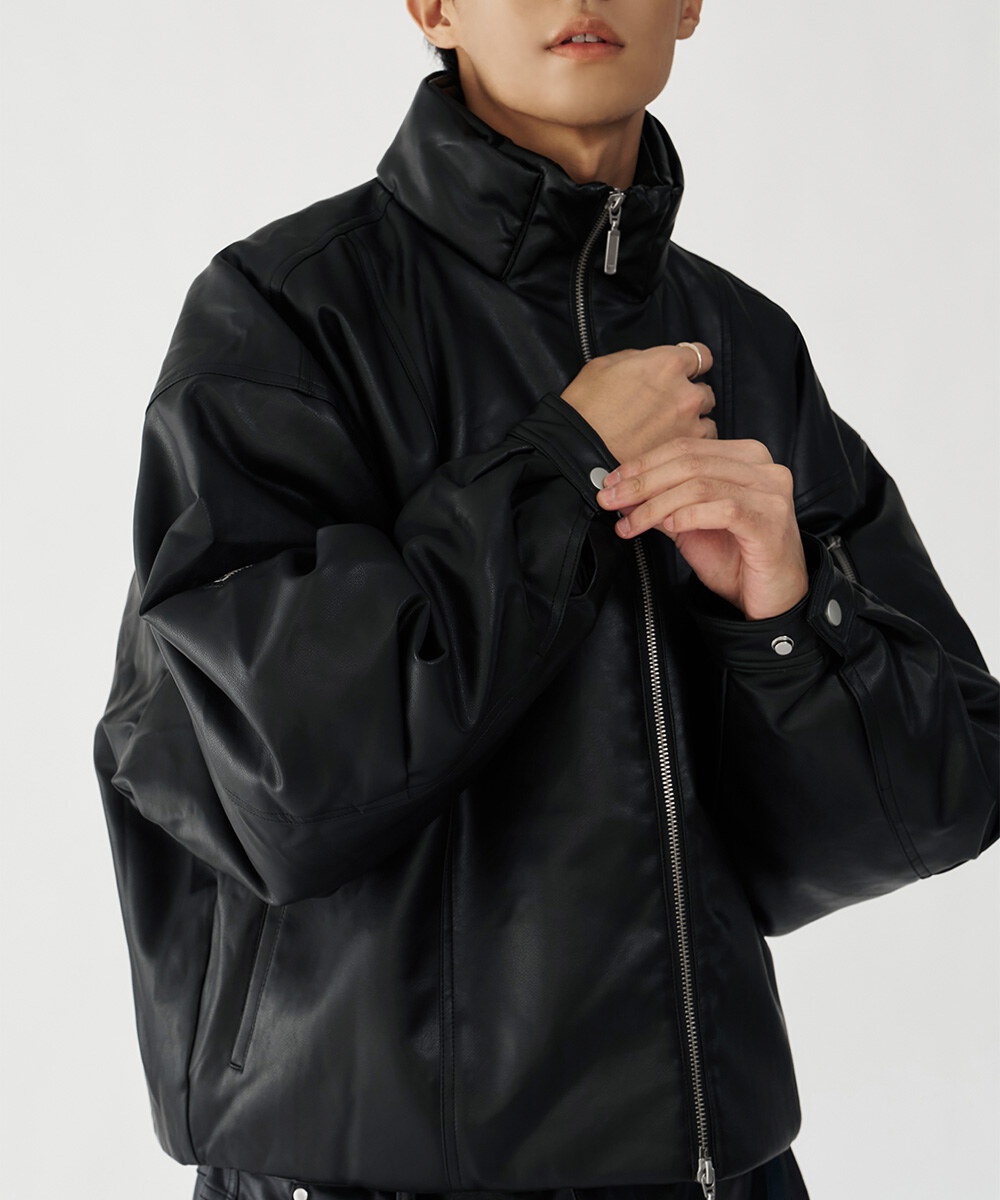 melsign聯名皮感立領鋪棉外套