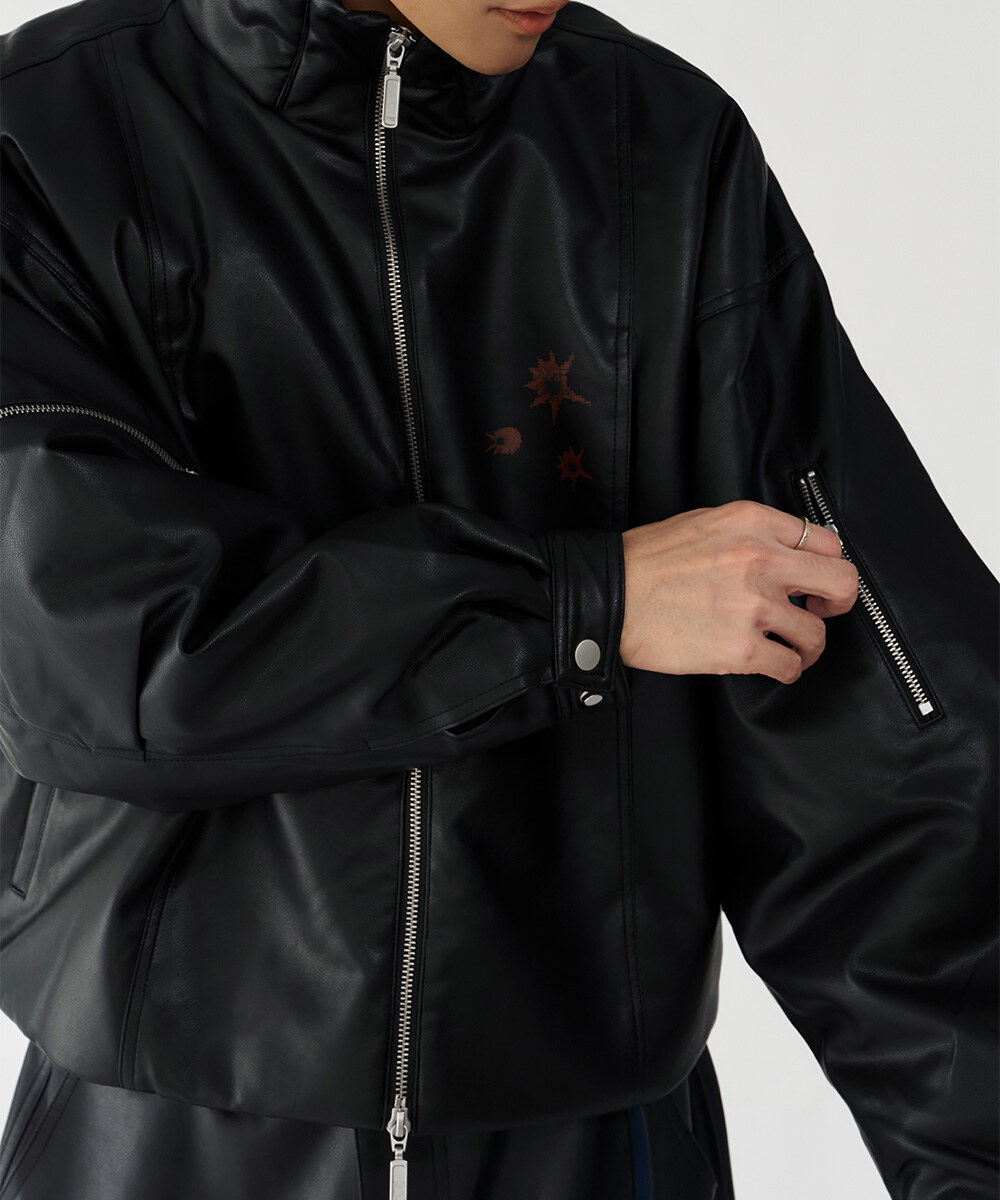 melsign聯名皮感立領鋪棉外套