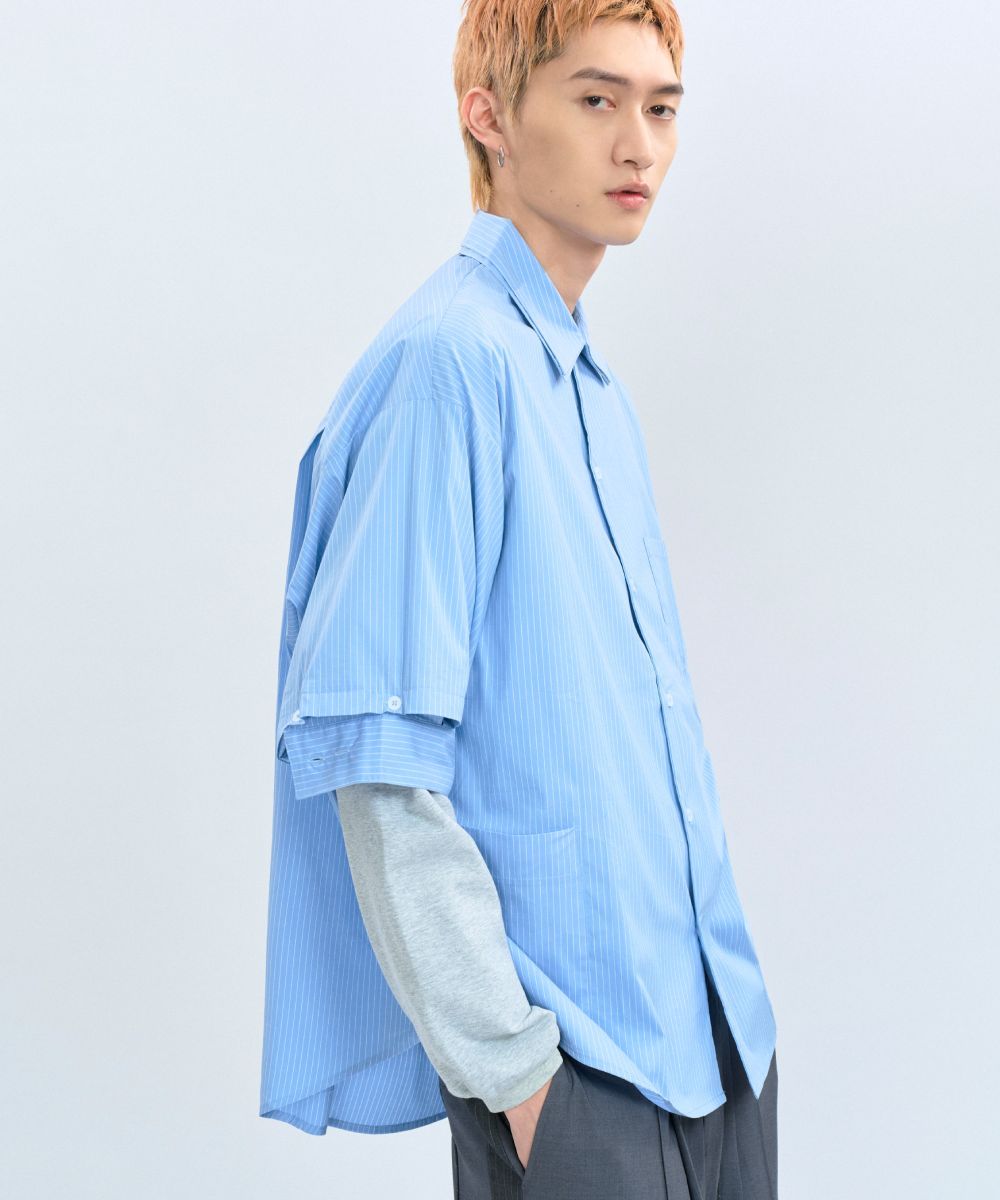  “DND” Oversized Pocket Shirt 電繡條紋襯衫