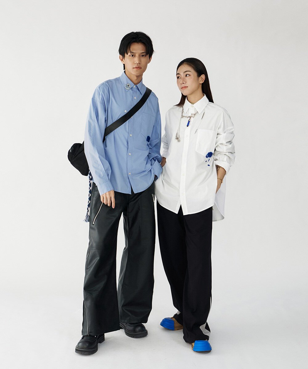 melsign聯名刺繡多釦襯衫