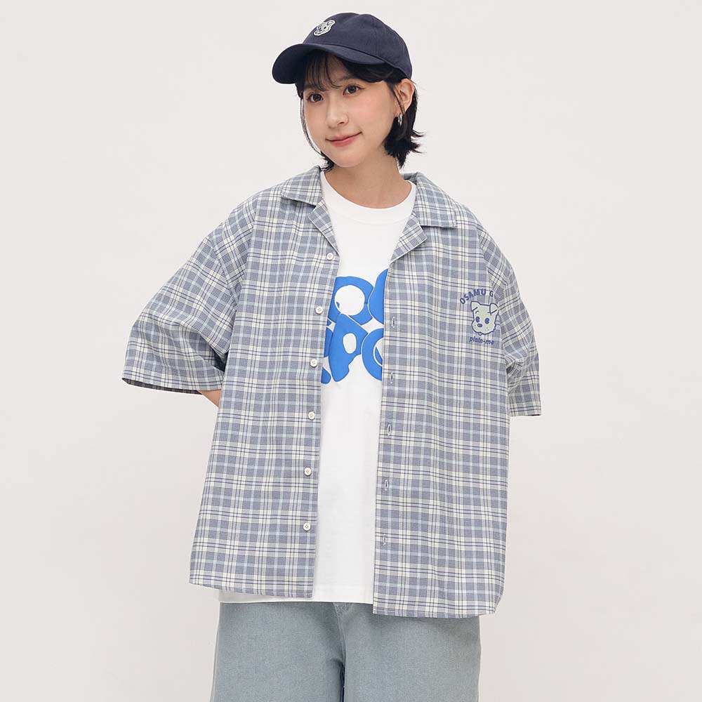 OSAMU GOODS 聯名開領格紋短袖襯衫
