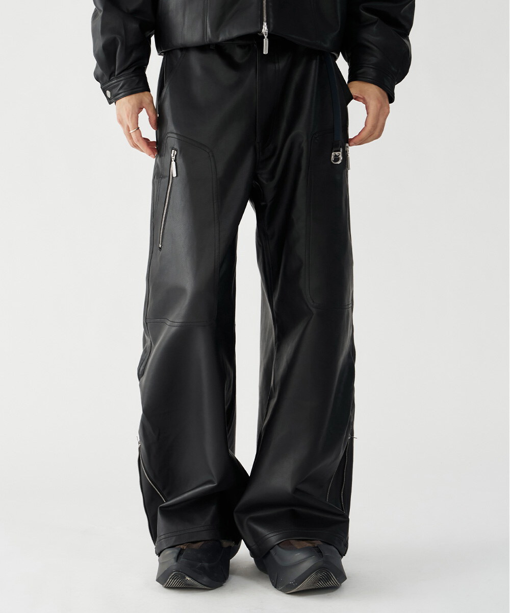 melsign聯名多口袋拉鍊皮褲