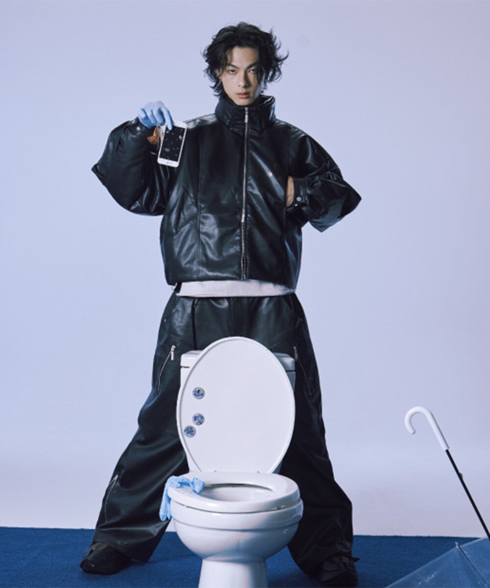 melsign聯名多口袋拉鍊皮褲