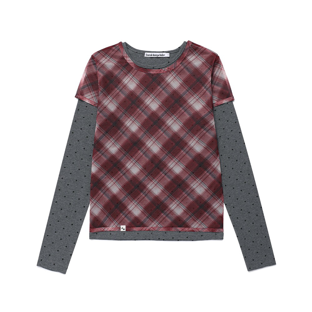 格紋層次長袖TEE SHEER CHECK LAYERED LS TEE