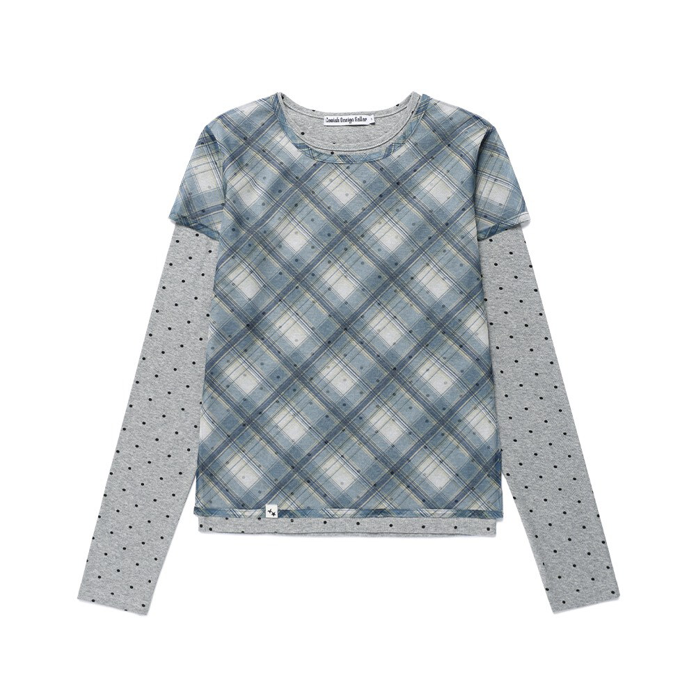格紋層次長袖TEE SHEER CHECK LAYERED LS TEE