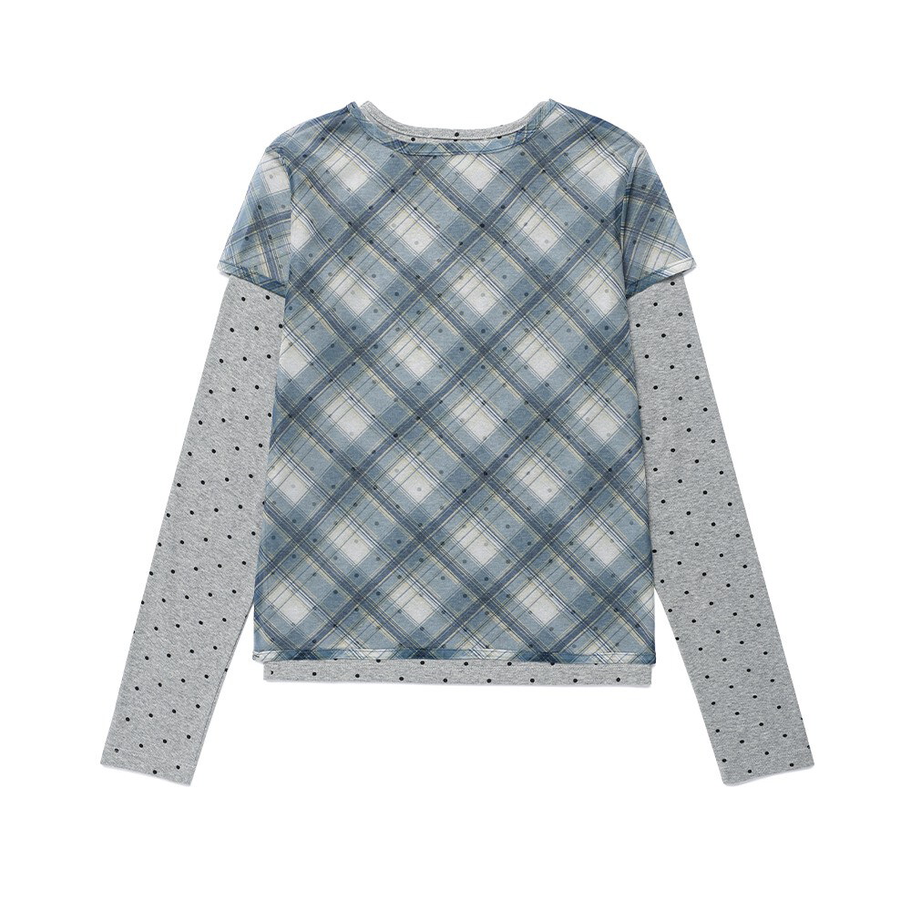 格紋層次長袖TEE SHEER CHECK LAYERED LS TEE