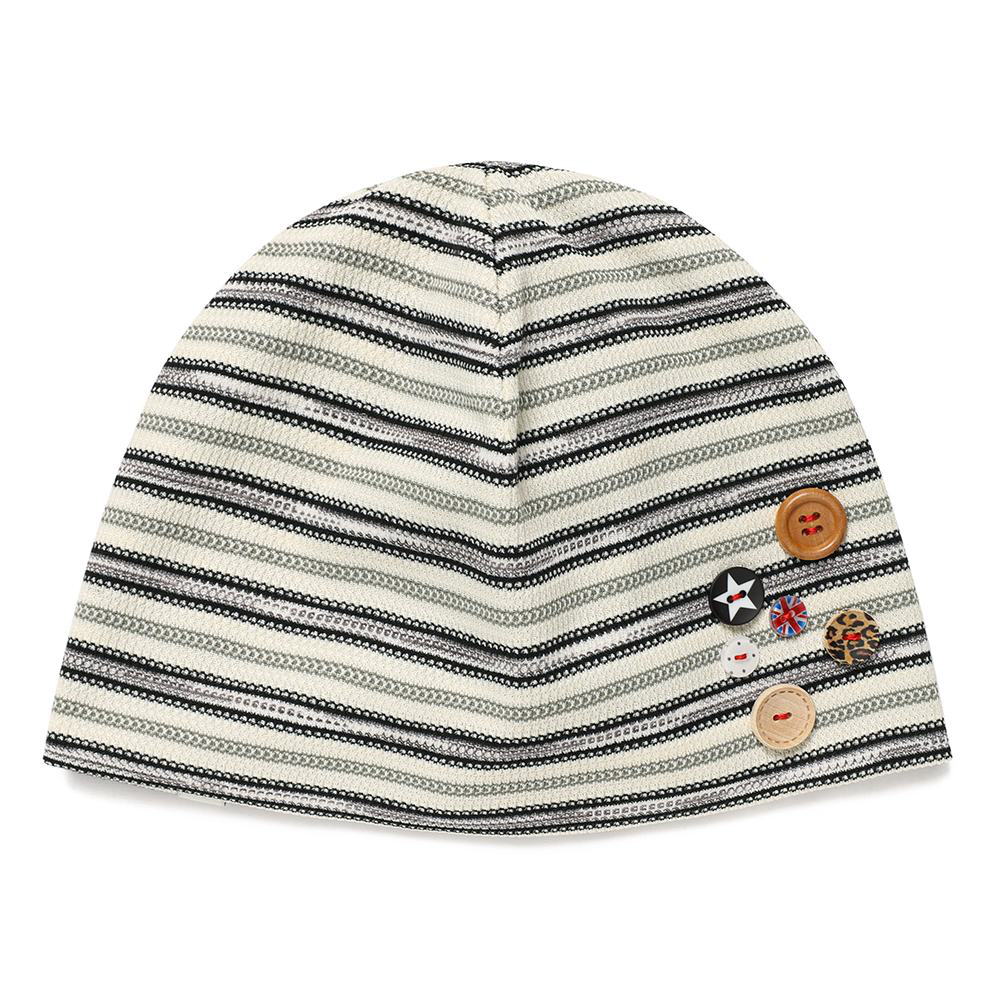 條紋鈕扣毛帽 STRIPED BUTTON BEANIE