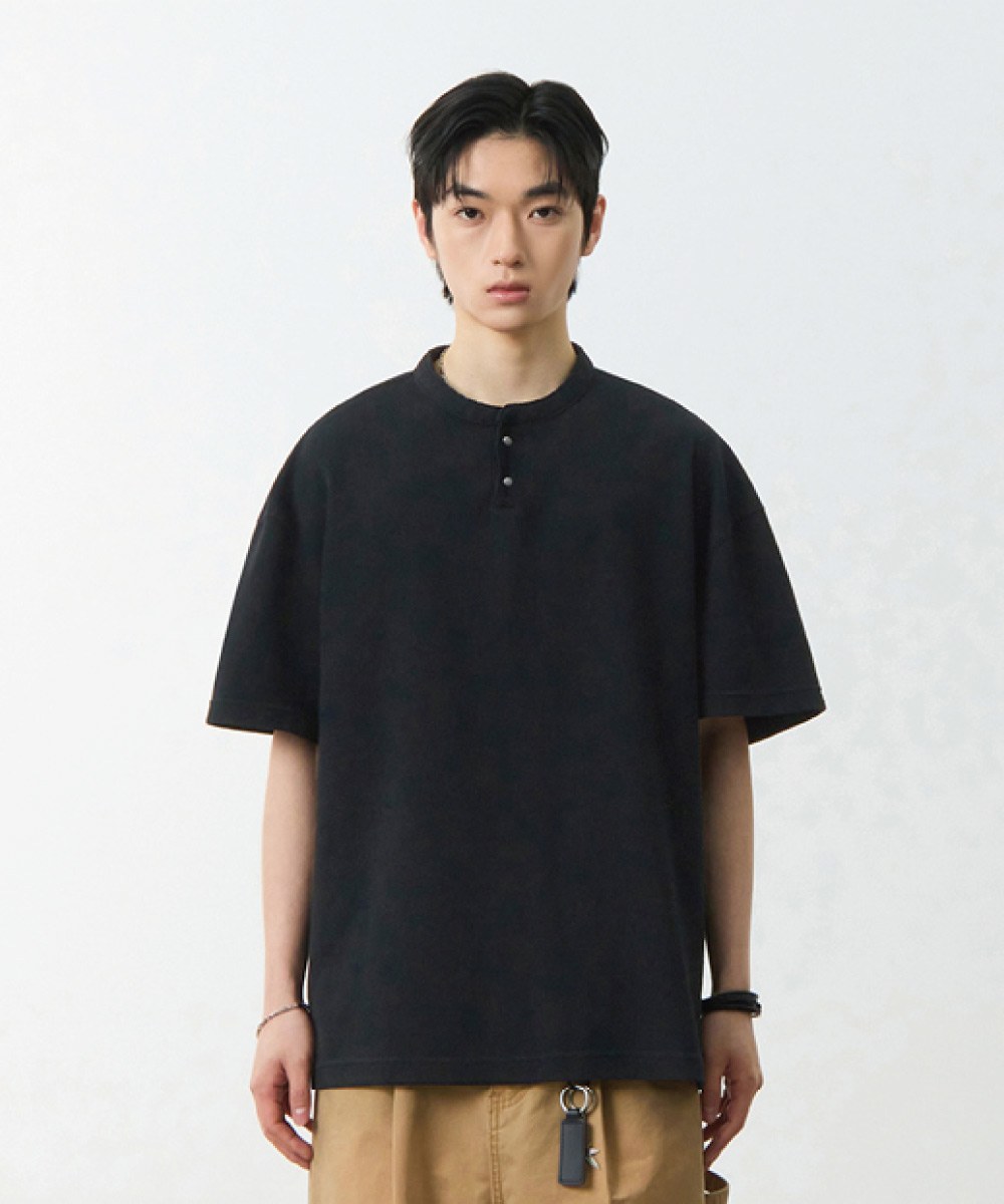 華夫格亨利領上衣 WAFFLE HENLEY NECK HALF T-SHIRT