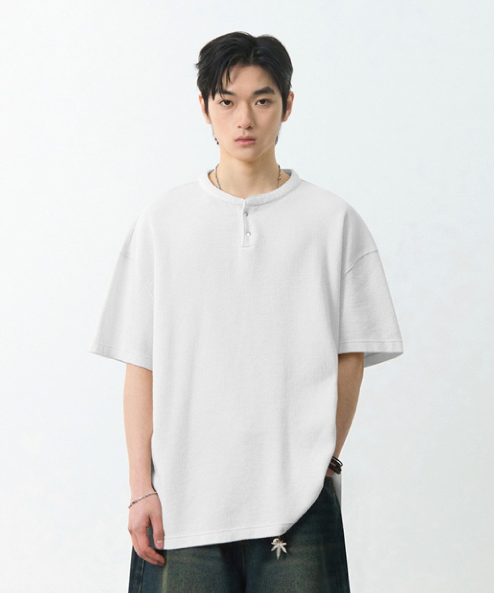 華夫格亨利領上衣 WAFFLE HENLEY NECK HALF T-SHIRT