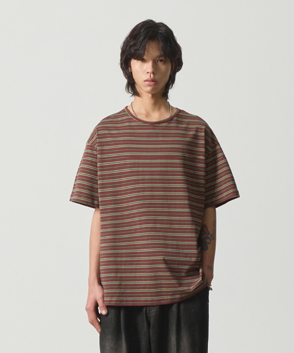 條紋短袖上衣 LAYERING MIXED STRIPE HALF T-SHIRT