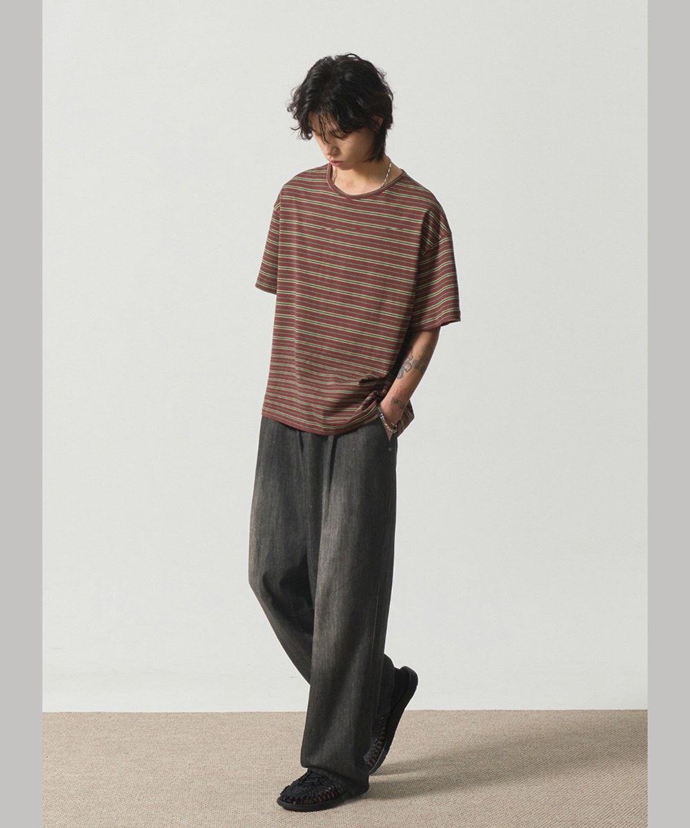 條紋短袖上衣 LAYERING MIXED STRIPE HALF T-SHIRT