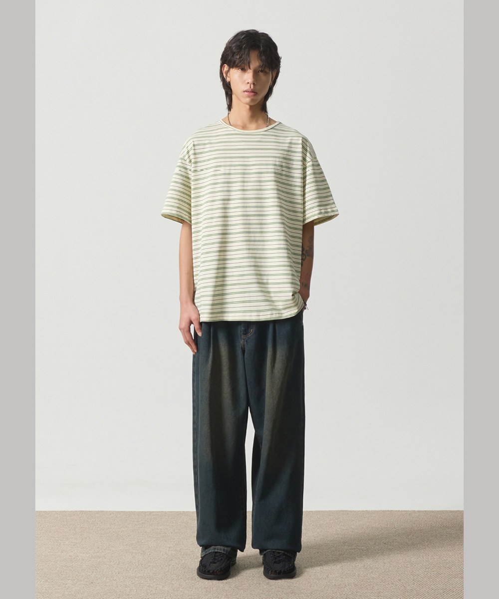 條紋短袖上衣 LAYERING MIXED STRIPE HALF T-SHIRT