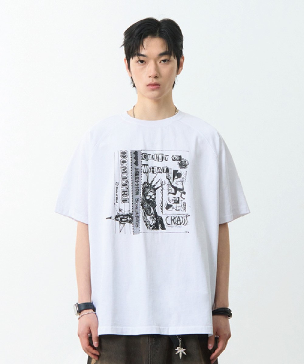 印花上衣 RAGLAN COLOR BLOCK PIGMENT ARTWORK SHORT SLEEVE T-SHIRT