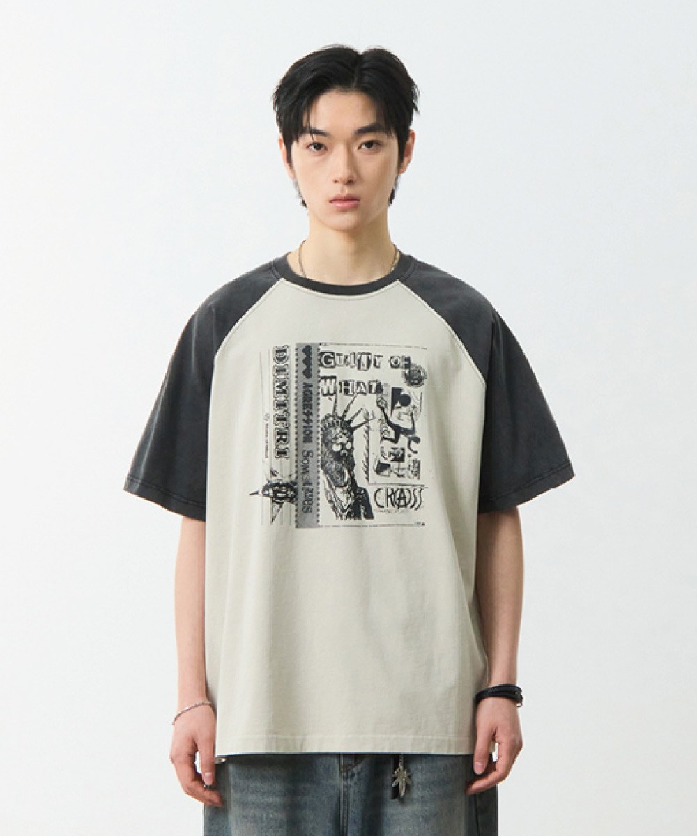 印花上衣 RAGLAN COLOR BLOCK PIGMENT ARTWORK SHORT SLEEVE T-SHIRT