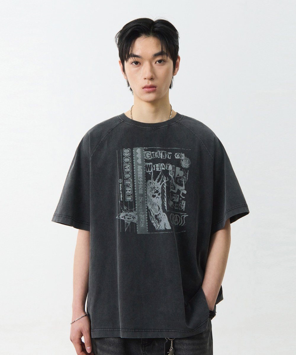 印花上衣 RAGLAN COLOR BLOCK PIGMENT ARTWORK SHORT SLEEVE T-SHIRT
