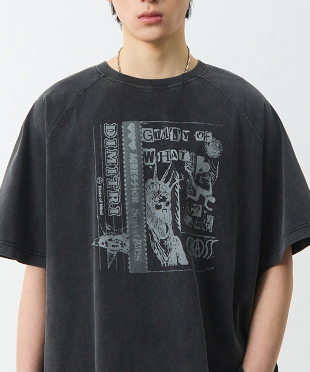 印花上衣 RAGLAN COLOR BLOCK PIGMENT ARTWORK SHORT SLEEVE T-SHIRT