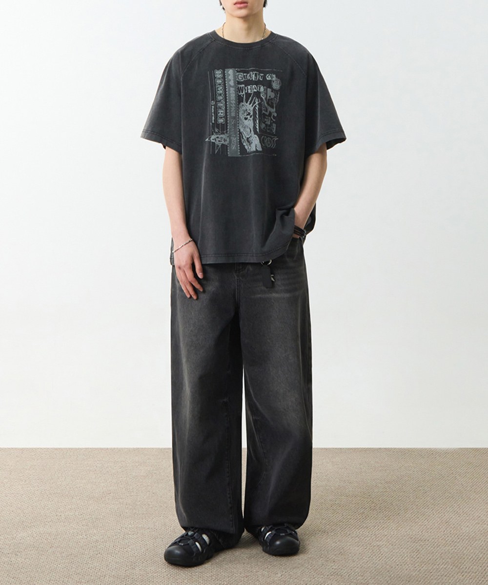 印花上衣 RAGLAN COLOR BLOCK PIGMENT ARTWORK SHORT SLEEVE T-SHIRT