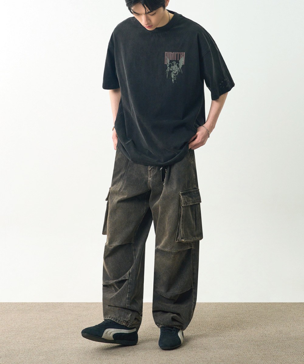復古印花上衣 PIGMENT FADE WASHING ARTWORK HALF T-SHIRT