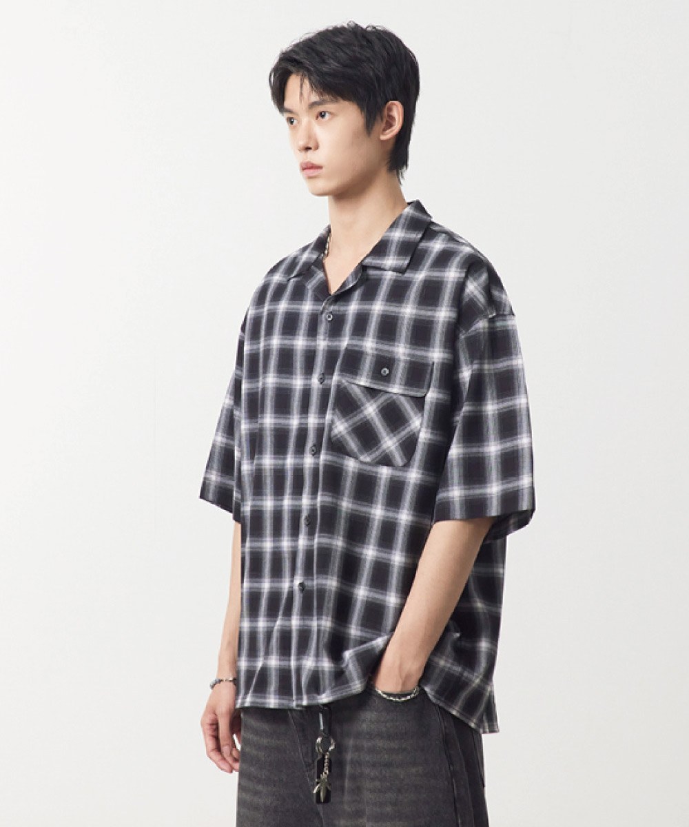 格紋開襟襯衫 OPEN COLLAR OMBRE HALF SHIRT