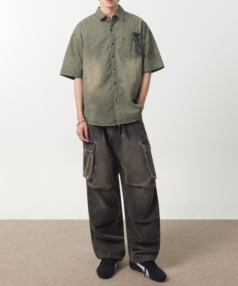 水洗短袖襯衫 FADE-WASHED COTTON HALF SHIRT