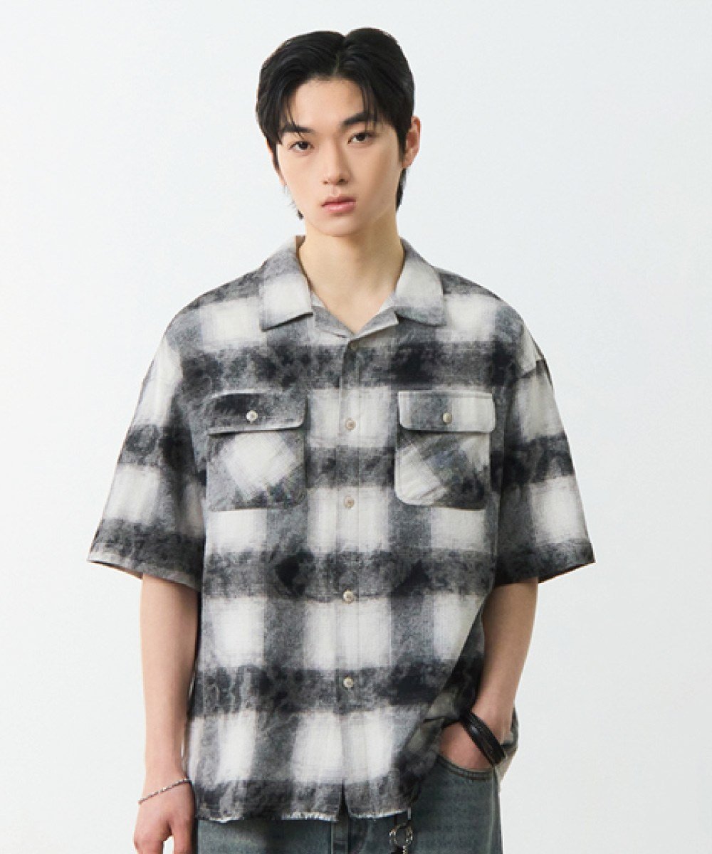 開領格紋襯衫 CUT-OFF HALF CHECK SHIRT