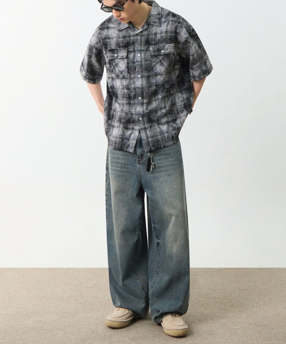 開領格紋襯衫 CUT-OFF HALF CHECK SHIRT