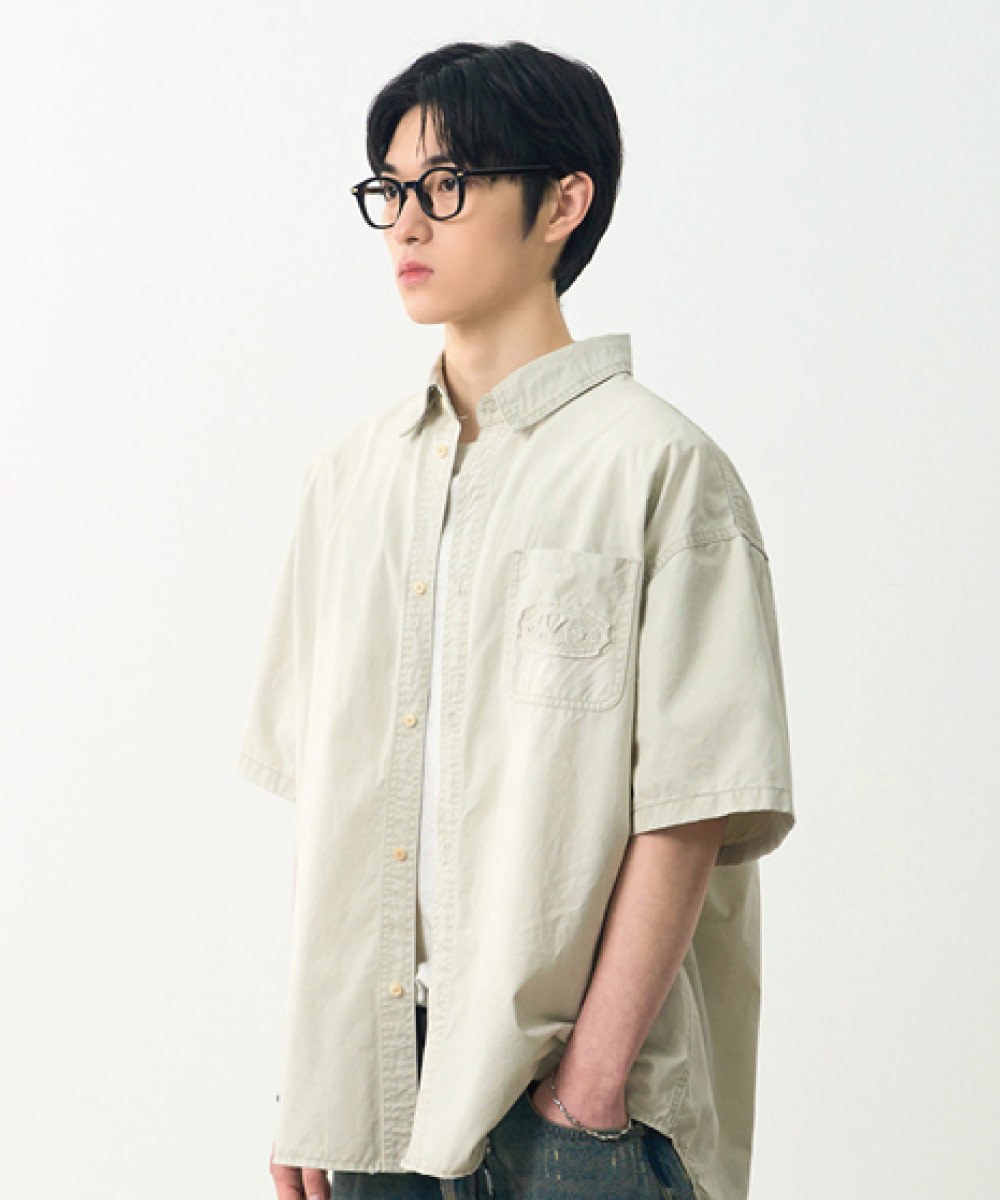 水洗貼花襯衫 CUT-OFF APPLIQUE FADE WASHING HALF SHIRT