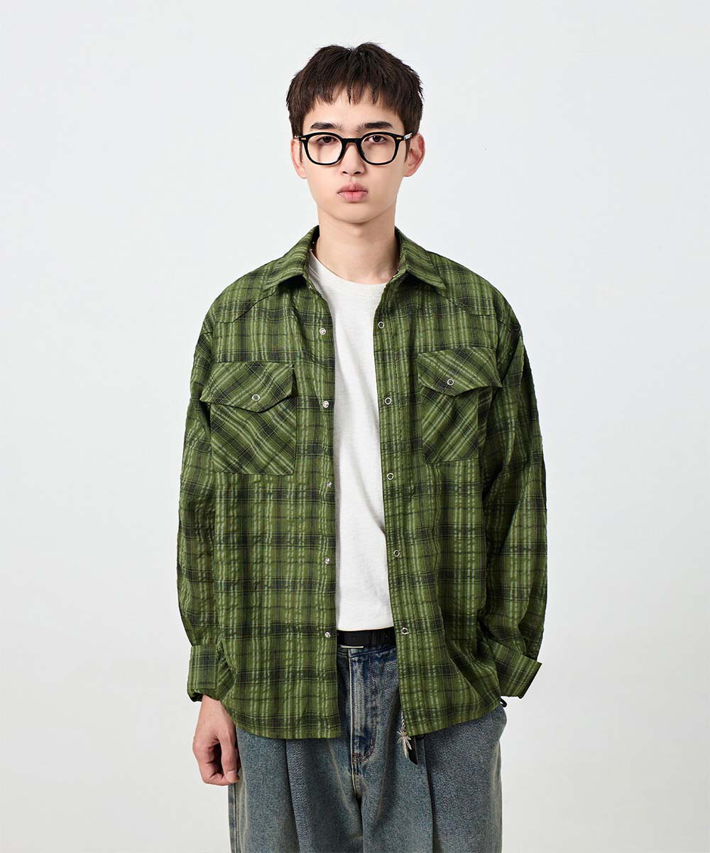 口袋格紋襯衫 ASI WRINKLE CHECK WESTERN SHIRT