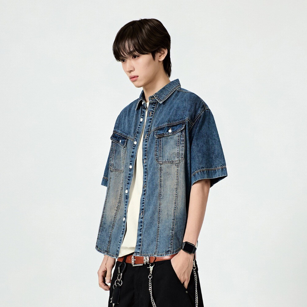 丹寧短袖襯衫 FADED WASHING DENIM TRUCKER HALF SHIRT