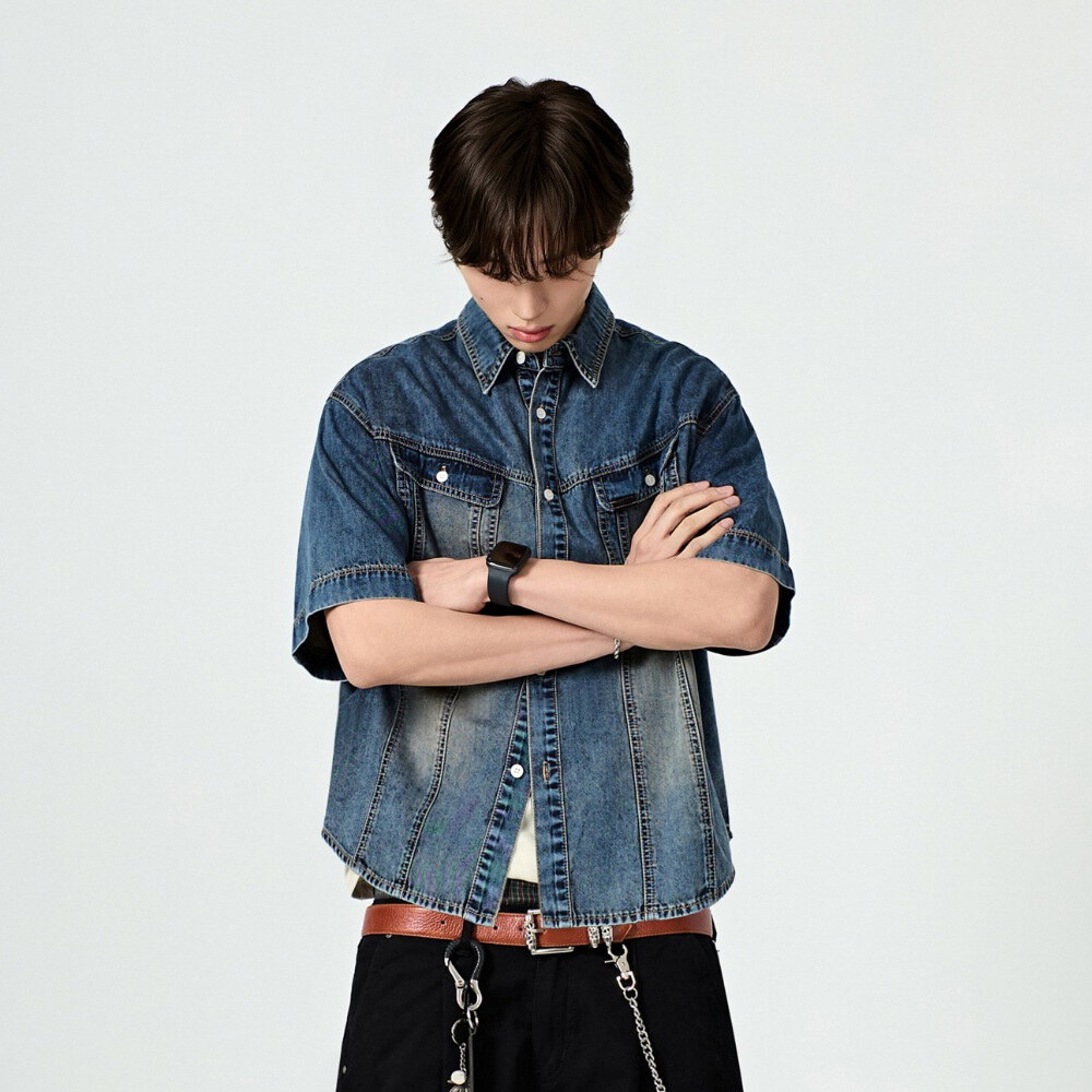 丹寧短袖襯衫 FADED WASHING DENIM TRUCKER HALF SHIRT