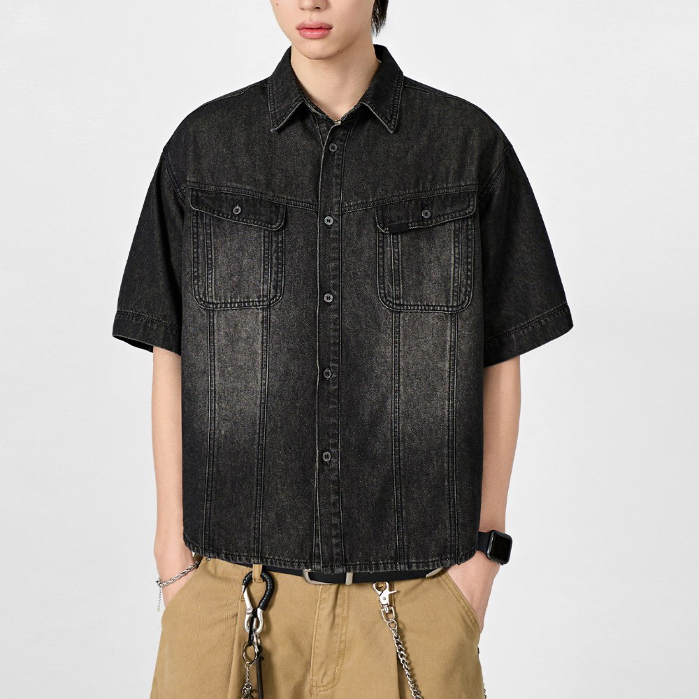 丹寧短袖襯衫 FADED WASHING DENIM TRUCKER HALF SHIRT