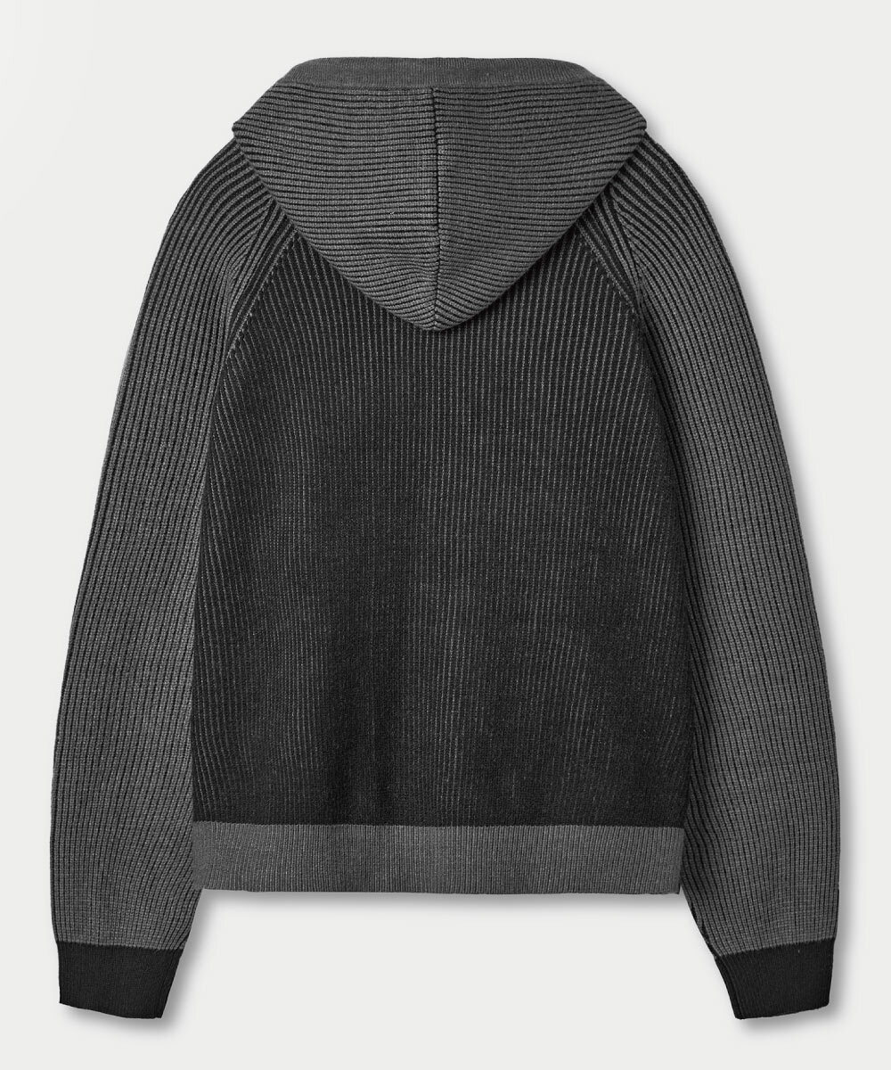 針織連帽外套 VLAD RIBBED TWO-TONE KNIT HOODED ZIP-UP