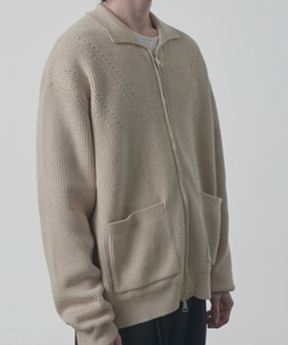 針織外套 2WAY HEAVY WEIGHT WAVE COLLAR KNIT ZIP-UP