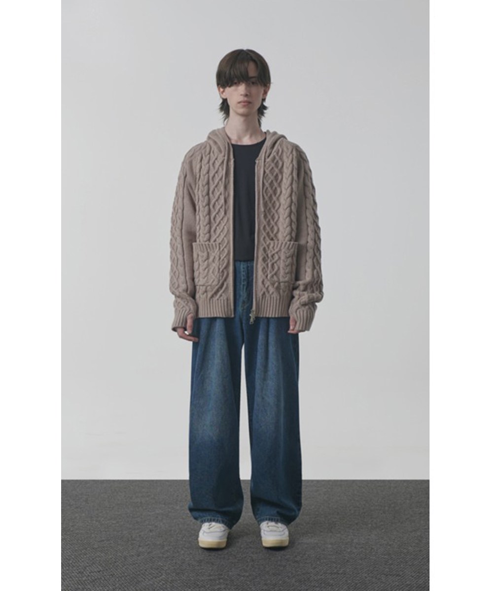 拉鍊連帽衫 2WAY HEAVY WEIGHT CABLE KNIT HOODY ZIP-UP