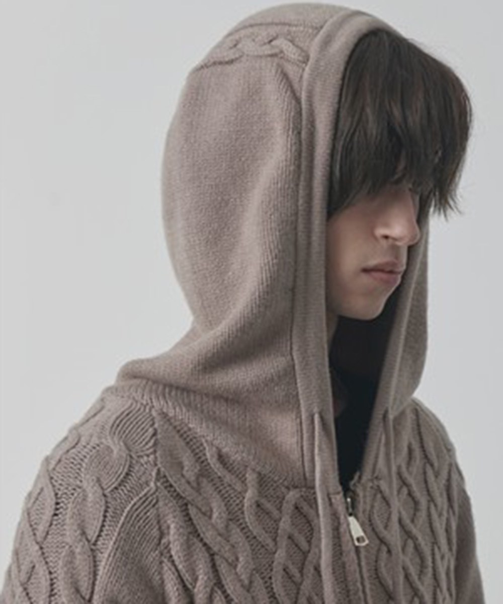 拉鍊連帽衫 2WAY HEAVY WEIGHT CABLE KNIT HOODY ZIP-UP