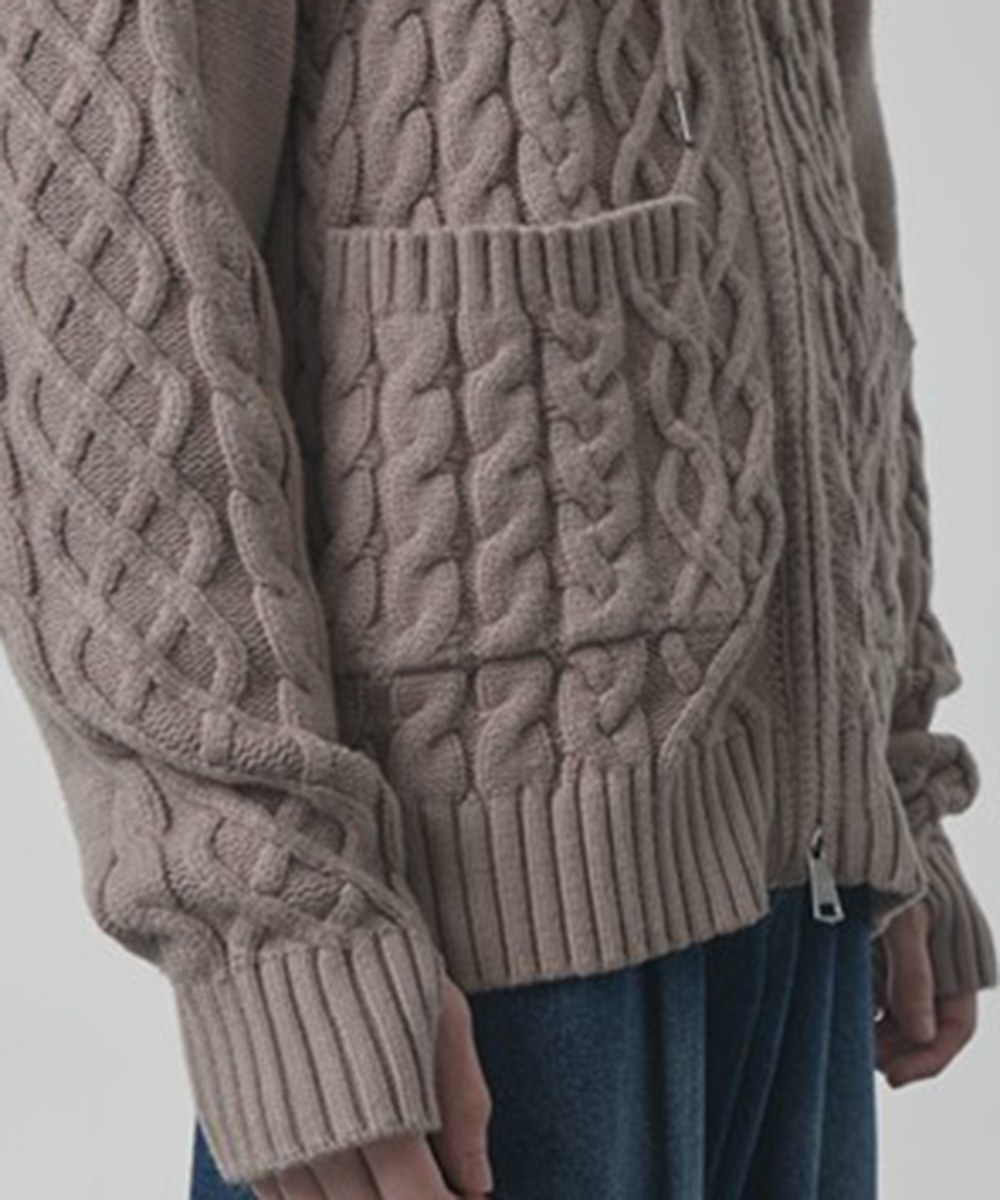 拉鍊連帽衫 2WAY HEAVY WEIGHT CABLE KNIT HOODY ZIP-UP