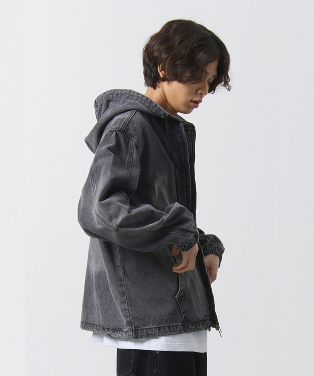 連帽牛仔外套 OVERSIZED BIO WASHING DENIM HOODY ZIP-UP