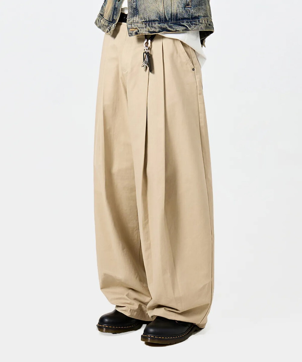 摺線寬版長褲 ADJUST TWO TUCK WIDE COTTON CHINO PANTS