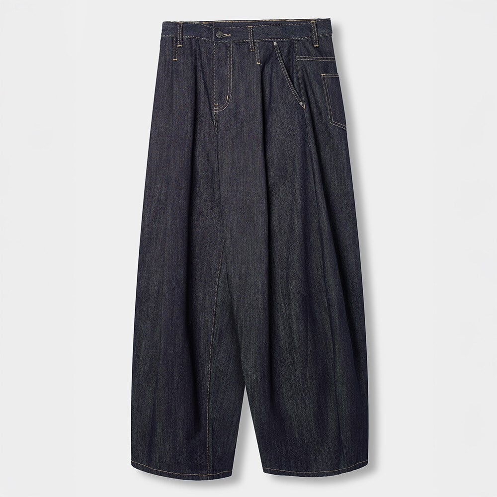 水洗牛仔褲 ONE TUCK CURVED CREASE WASHED WIDE DENIM PANTS SLUB