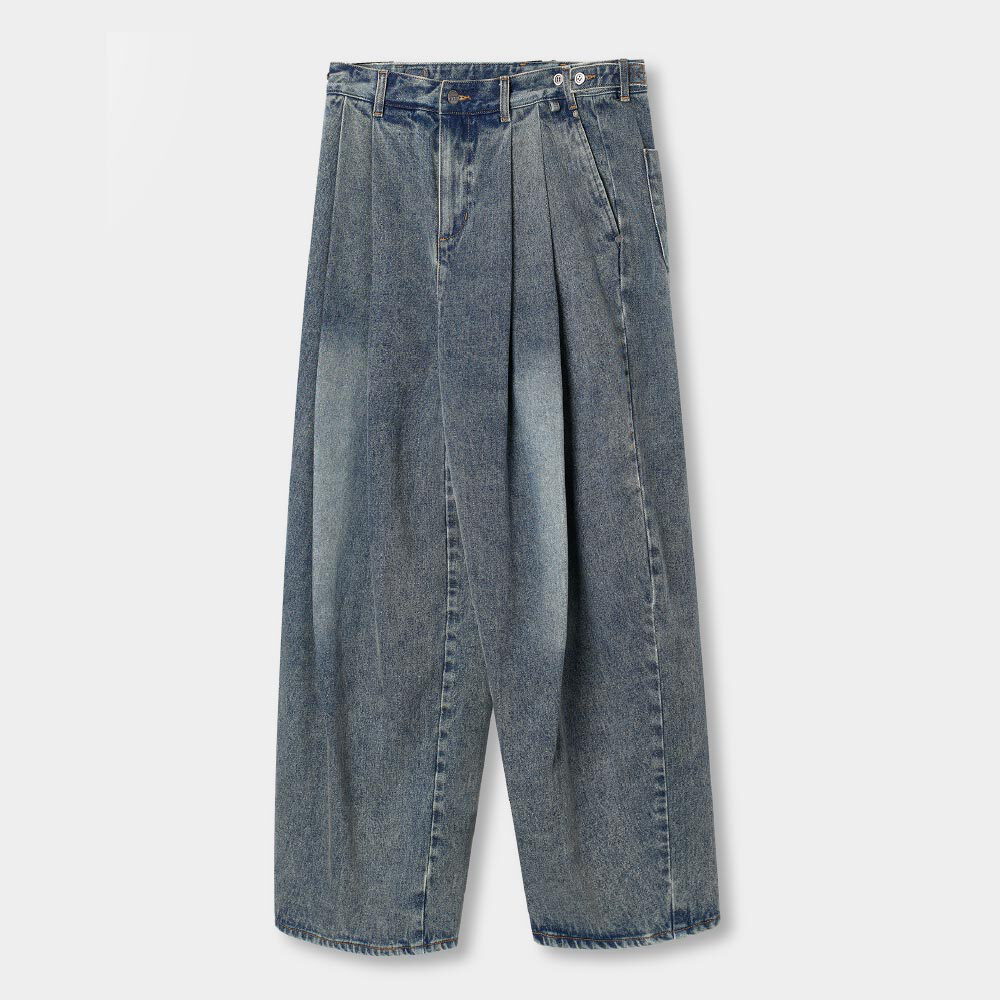 雙褶寬版丹寧褲 ADJUST TWO TUCK WIDE SLACKS_DENIM