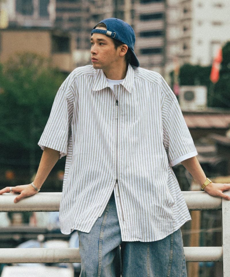 AGL0202-252 條紋拉鍊襯衫 Striped Zip up Half Shirt